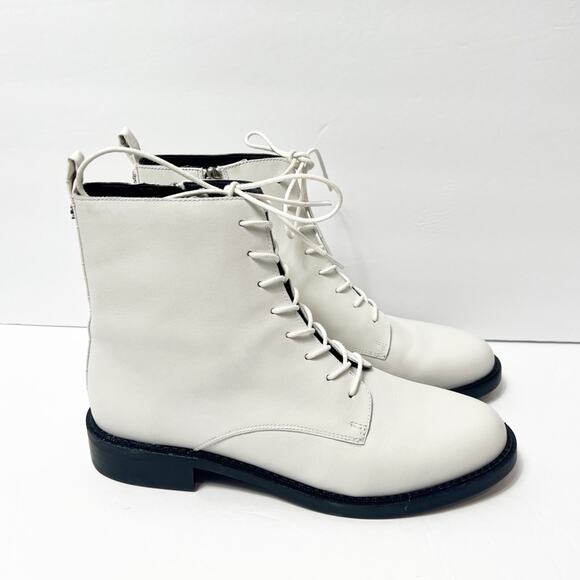 SAM EDELMAN NINA LACE- UP BRIGHT WHITE LEATHER WOMEN BOOTS 9.5 NEW  WITH BOX - Picture 5 of 8